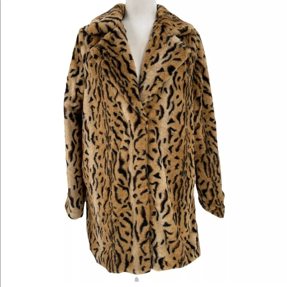 Love Token Faux Fur Tiger Print Coat Magnetic Closure Women's XS Black Gold